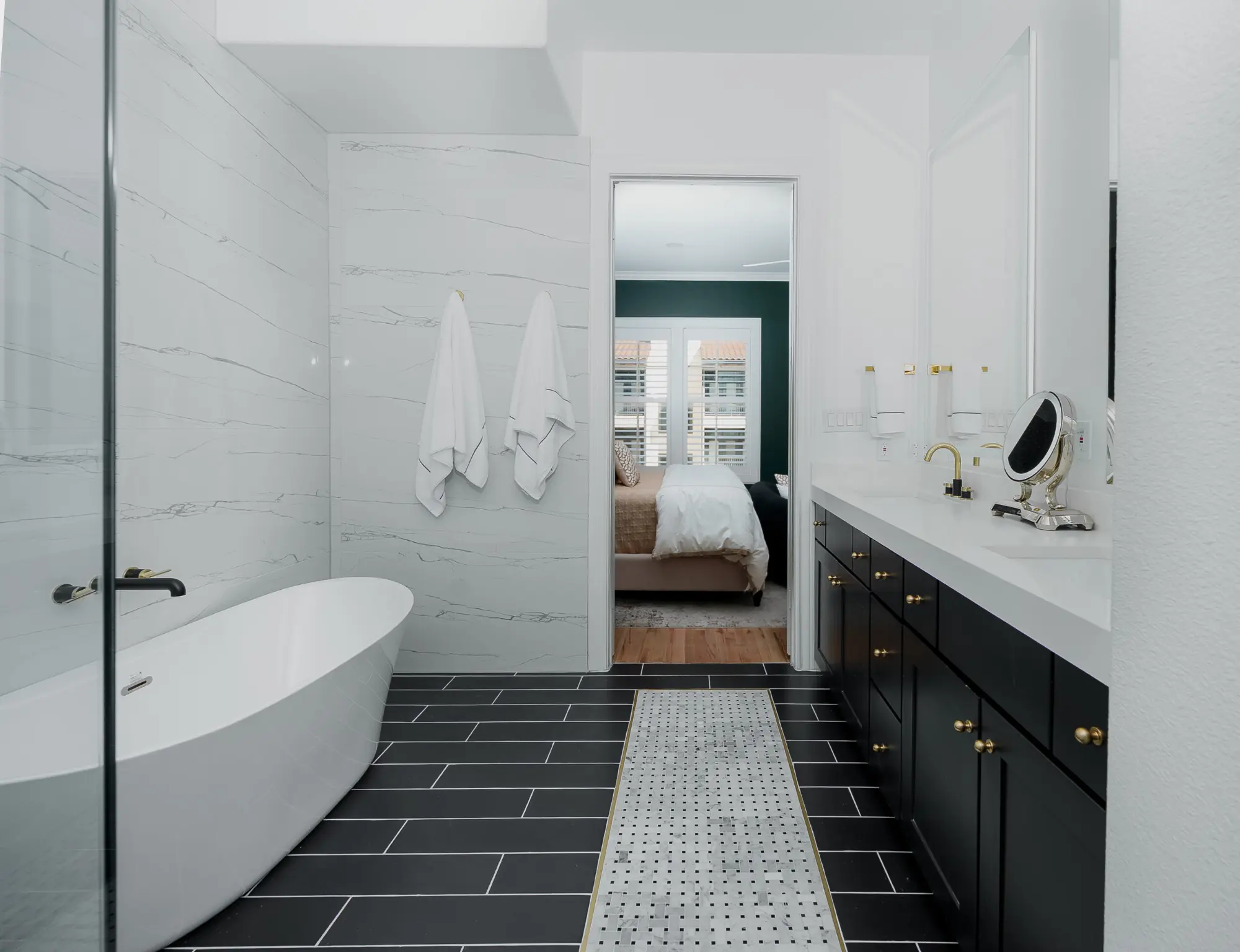 Primary bathroom with dual vanity